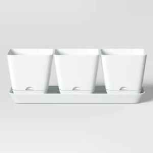 4pc Square Indoor Outdoor 3 Planter Pots with 1 Saucer 12.2"x4" - Room Essential